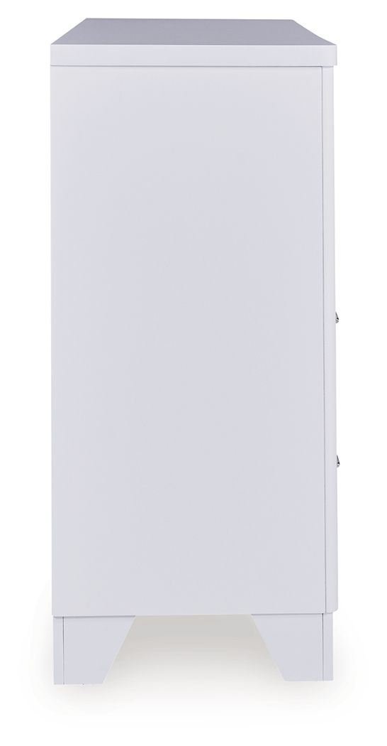 Dresser White a sleek white finish and inset glitter accents create a sophisticated feel