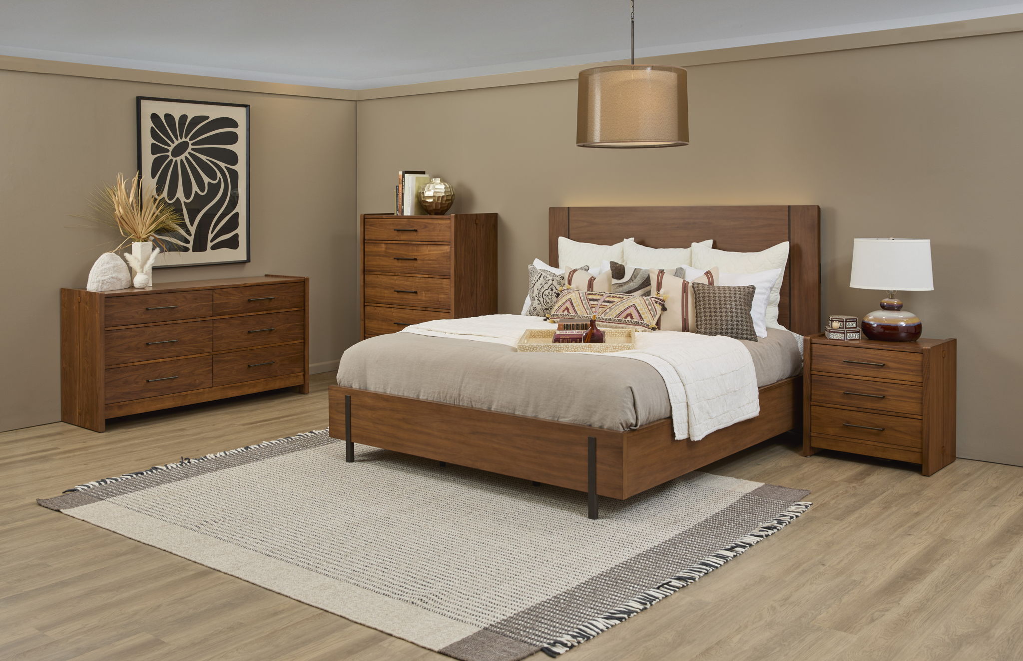 Nightstands d Walnut product Features An architectural, transitional style with eye catching mixed