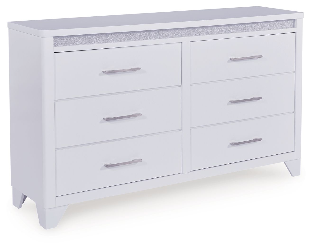 Dresser White a sleek white finish and inset glitter accents create a sophisticated feel