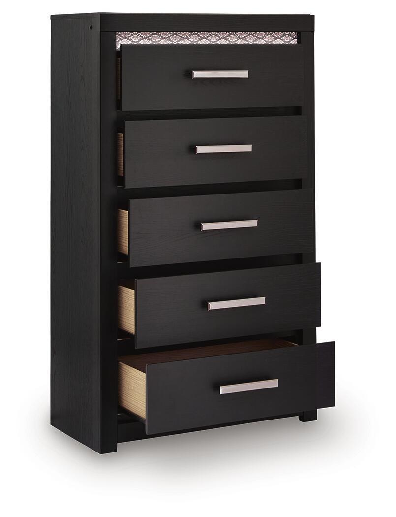 Five Chest Black product Features Made with engineered wood (MDF/particleboard/plywood) and