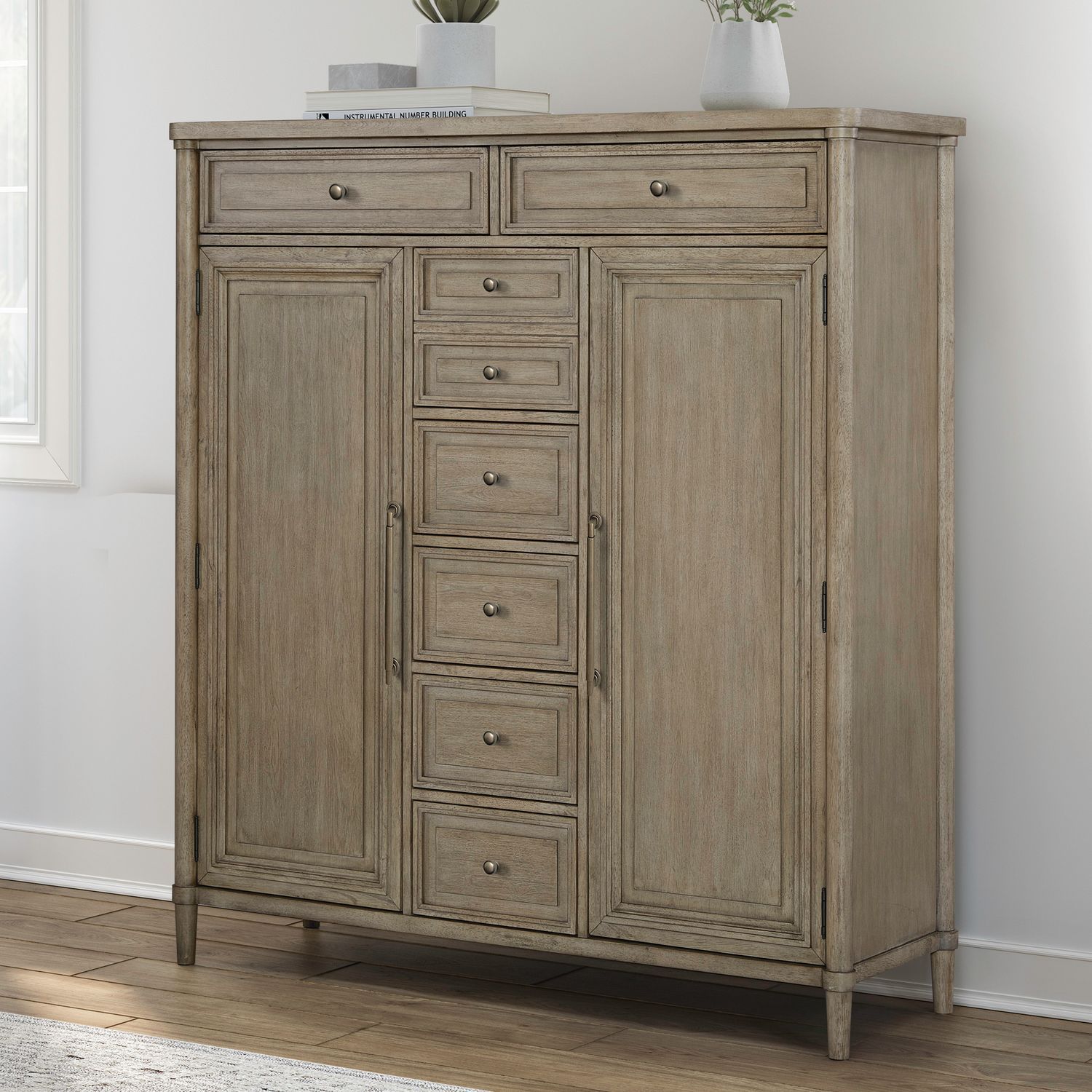 2 Door 5 Chest Taupe product Features Brass Wash Bar Pull & Knob Hardware Premium Felt Lined Top s