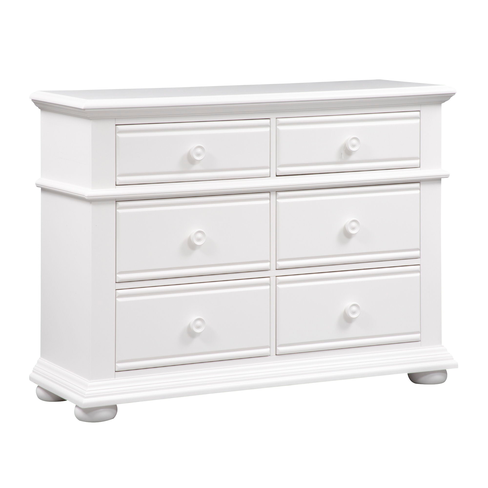 Dresser features the best of cottage with louvered panel accents in an Oyster white