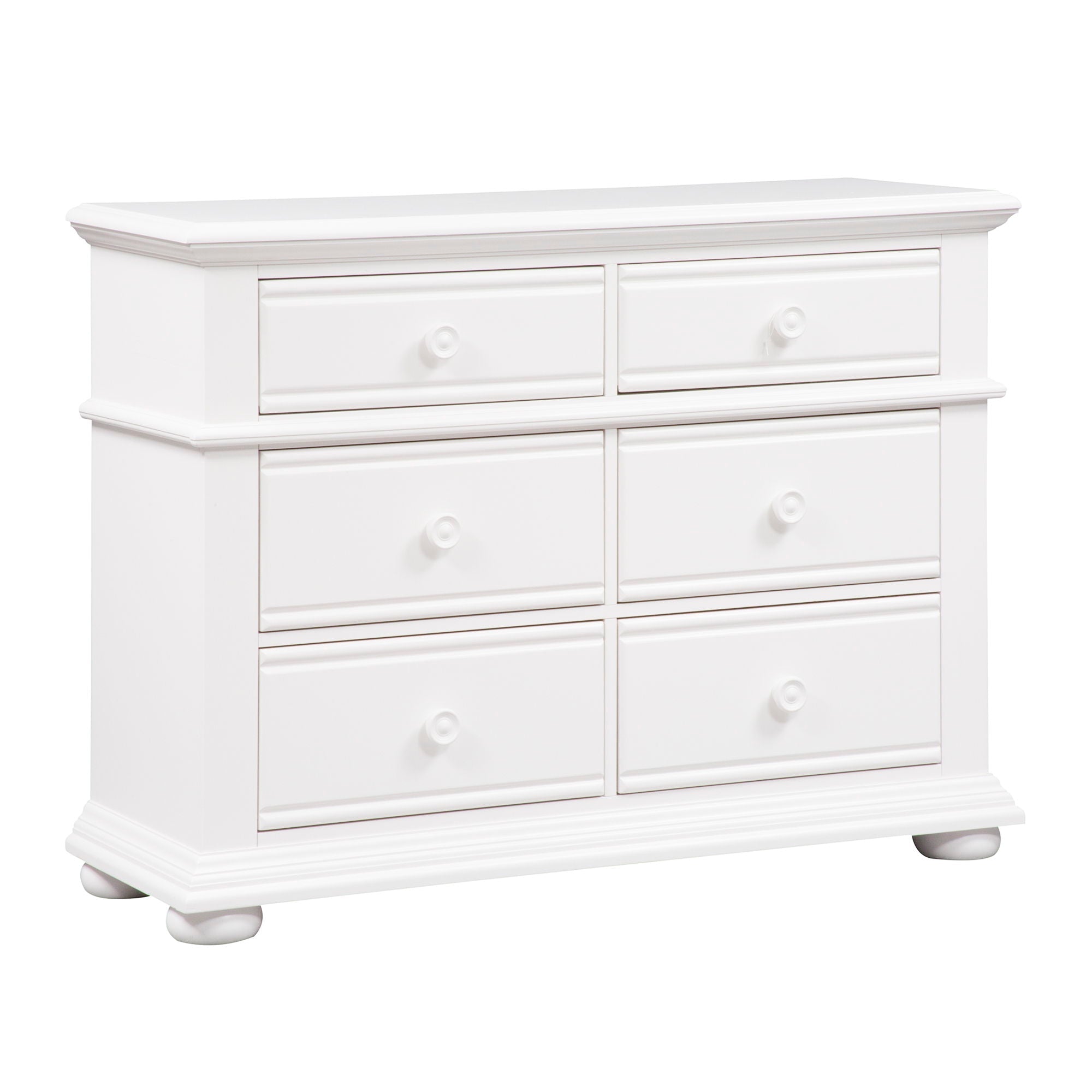 Dresser features the best of cottage with louvered panel accents in an Oyster white