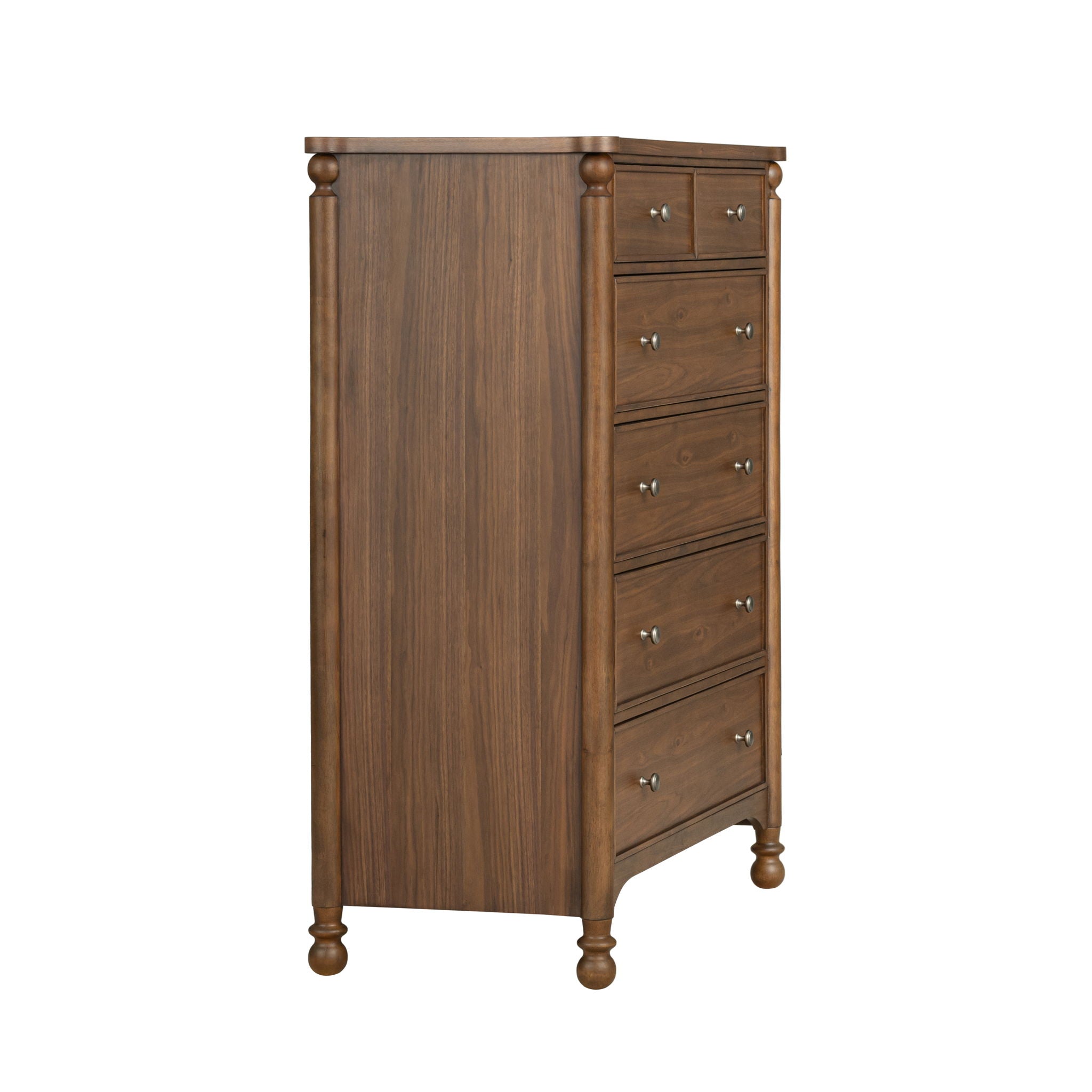 Chest Walnut product Features New traditional style with turned legs and finial details