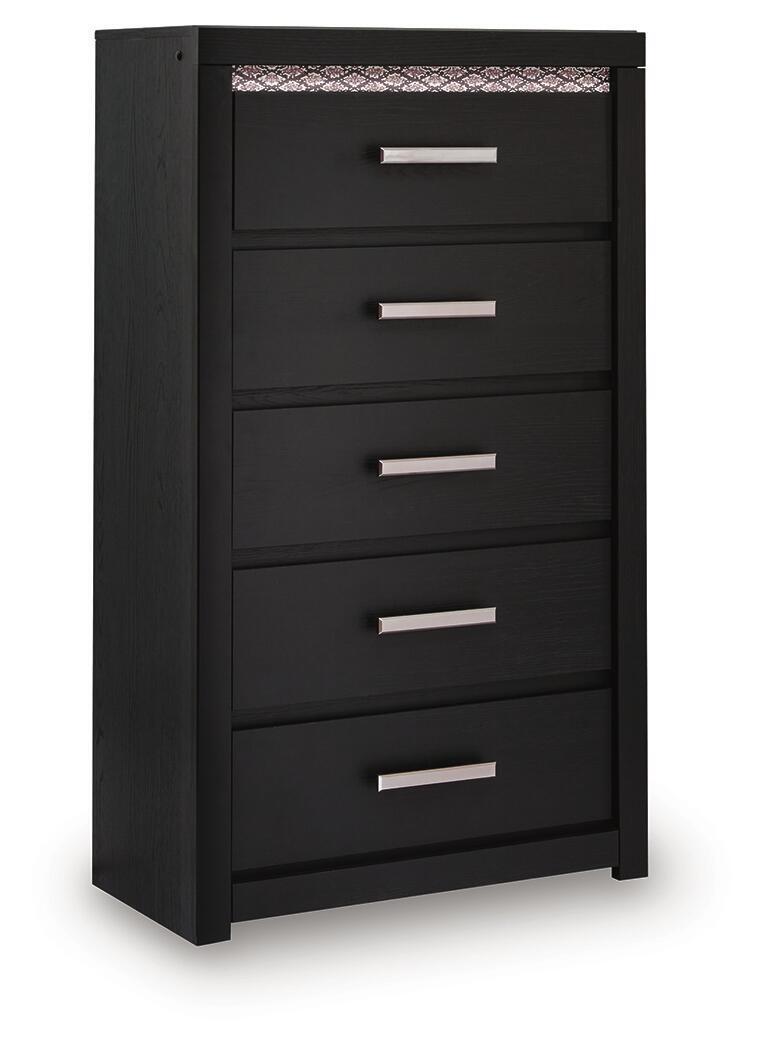 Five Chest Black product Features Made with engineered wood (MDF/particleboard/plywood) and