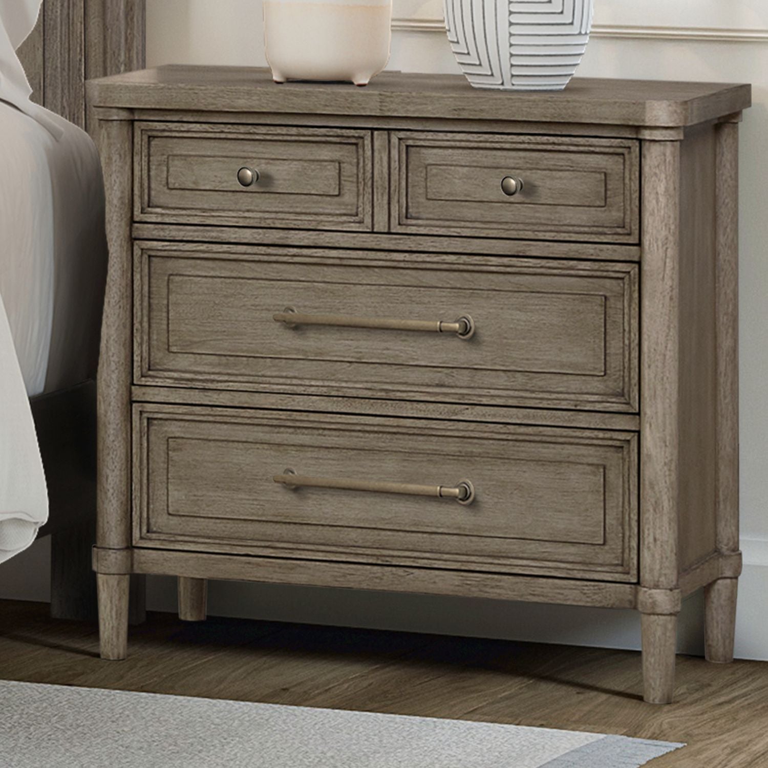Nightstands d With Taupe product Features Brass Wash Bar Pull & Knob Hardware Built In 2 AC, 1 USB A & 1