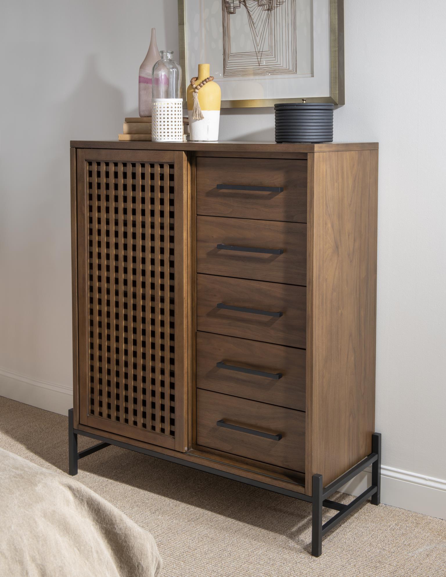 Door Chest featuring a finish and Matte Black hardware, each piece is crafted from