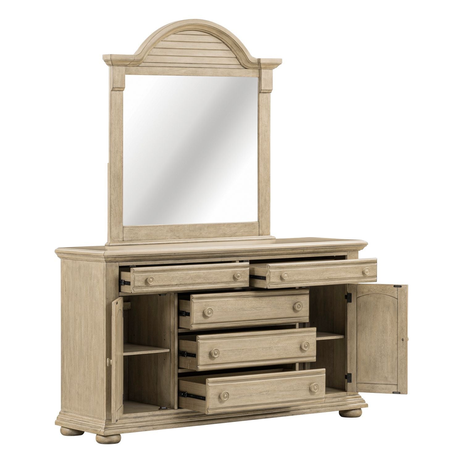 Dresser & Dresser & Product Features Wooden Knob Hardware Mirrro with Heavy Arched