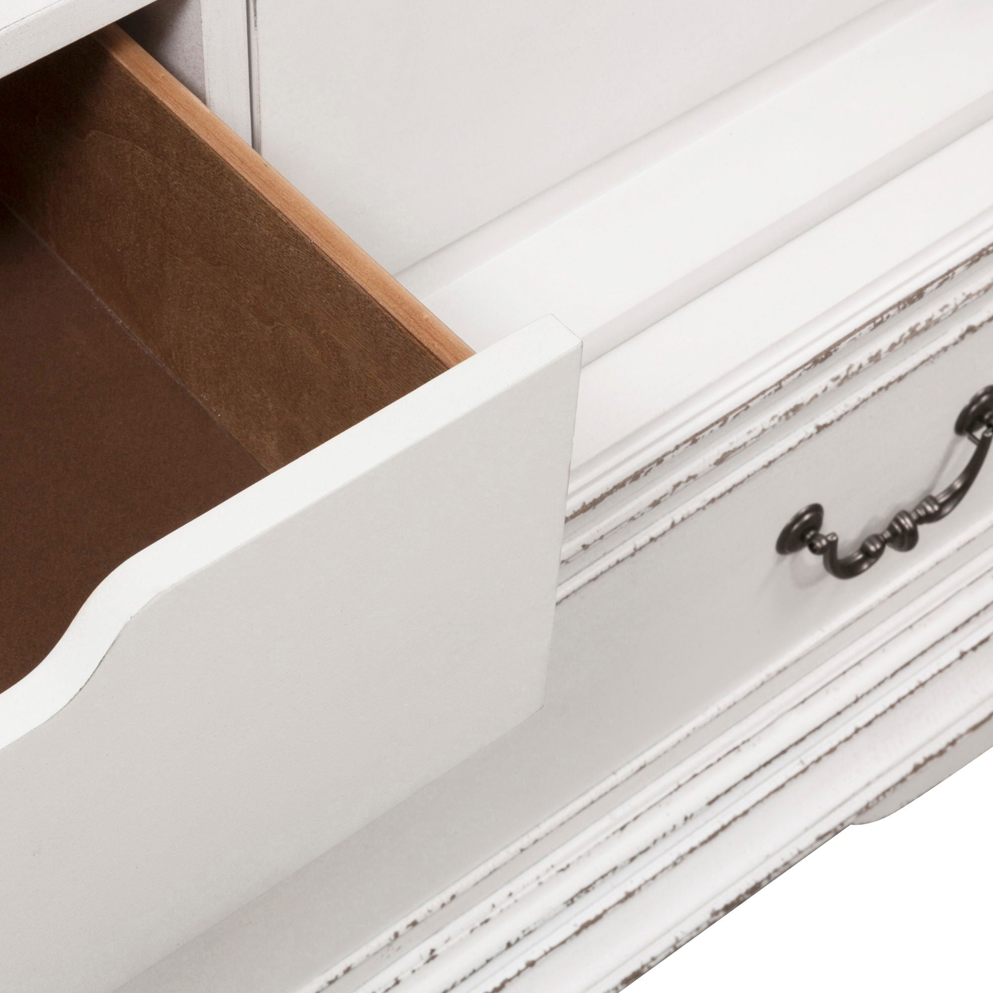 Armoire blanche Caractéristiques du produit Coulisses latérales métalliques à extension complète, tiroirs à queue d'aronde française et anglaise