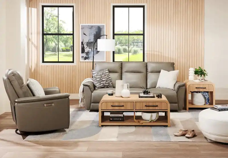 Chateau dAx Angelo 84.25 Genuine Leather Power Reclining Sofa with Power Headrests