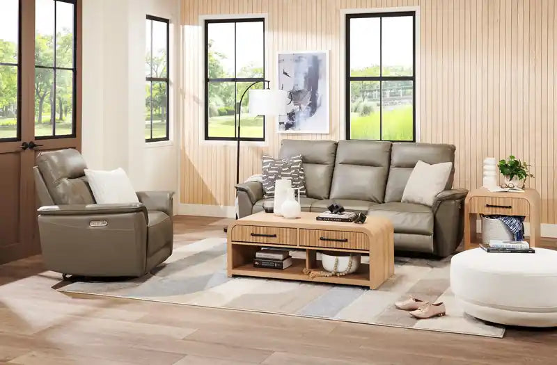 Chateau dAx Angelo 84.25 Genuine Leather Power Reclining Sofa with Power Headrests