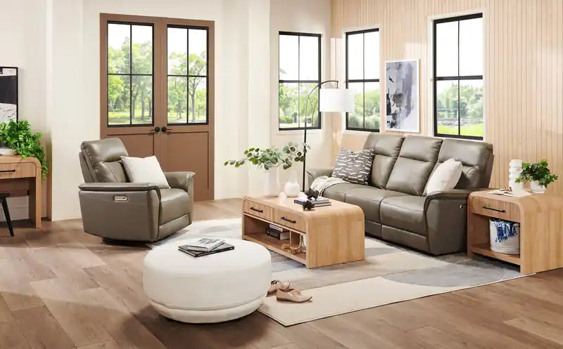 Chateau dAx Angelo 84.25 Genuine Leather Power Reclining Sofa with Power Headrests