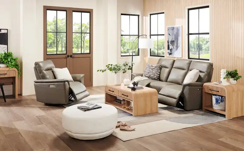 Chateau dAx Angelo 84.25 Genuine Leather Power Reclining Sofa with Power Headrests