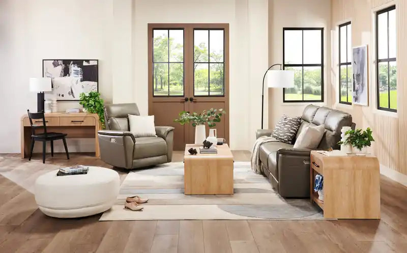 Chateau dAx Angelo 84.25 Genuine Leather Power Reclining Sofa with Power Headrests