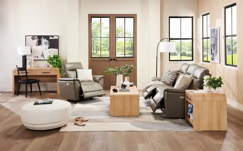 Chateau dAx Angelo 84.25 Genuine Leather Power Reclining Sofa with Power Headrests