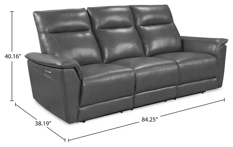 Chateau dAx Angelo 84.25 Genuine Leather Power Reclining Sofa with Power Headrests