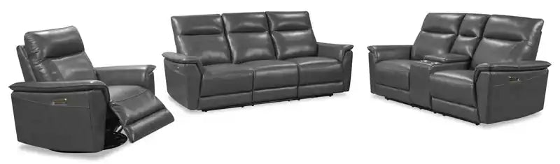 Chateau dAx Angelo 84.25 Genuine Leather Power Reclining Sofa with Power Headrests