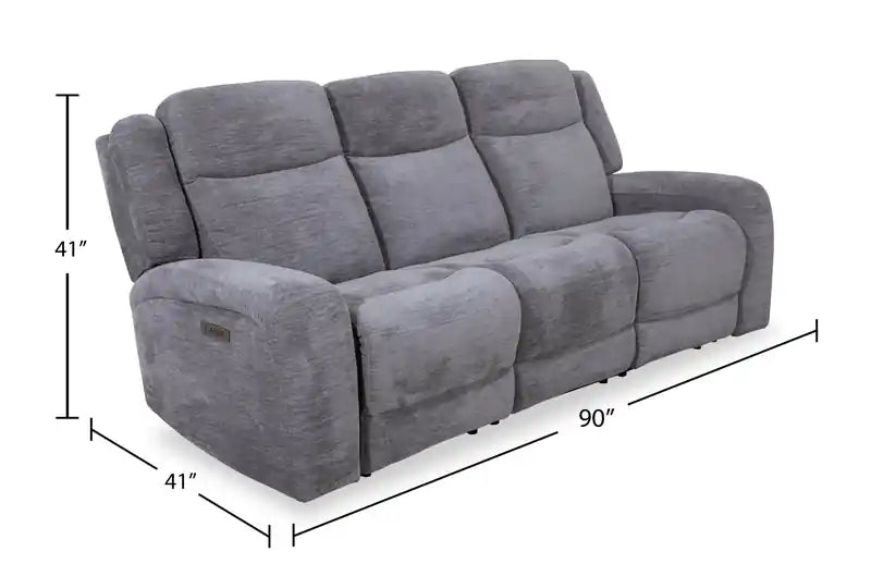 Atlantis 90 Fabric Power Reclining Sofa with USB Ports - Dove Grey