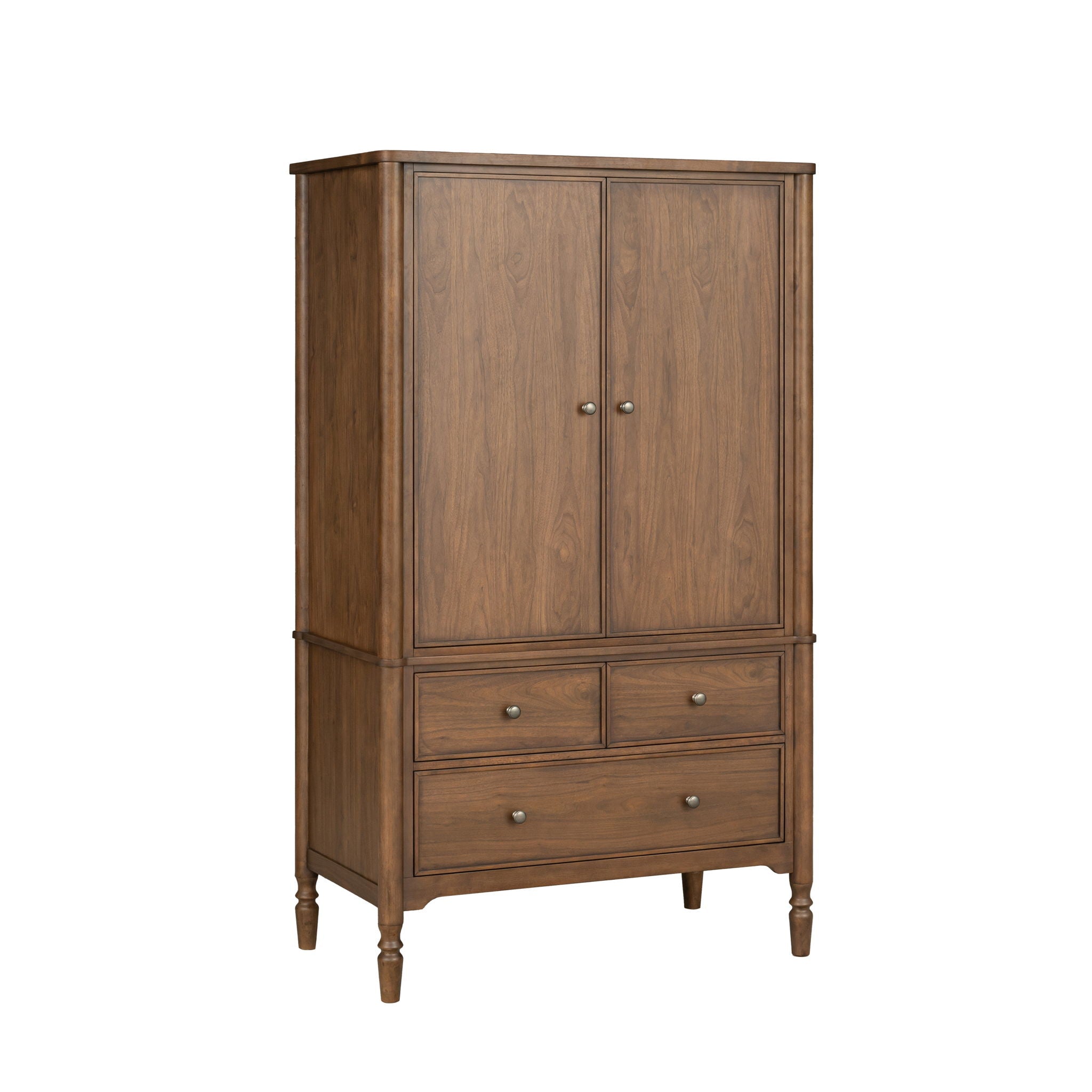 Armoire Walnut product Features New traditional style with turned legs and finial details