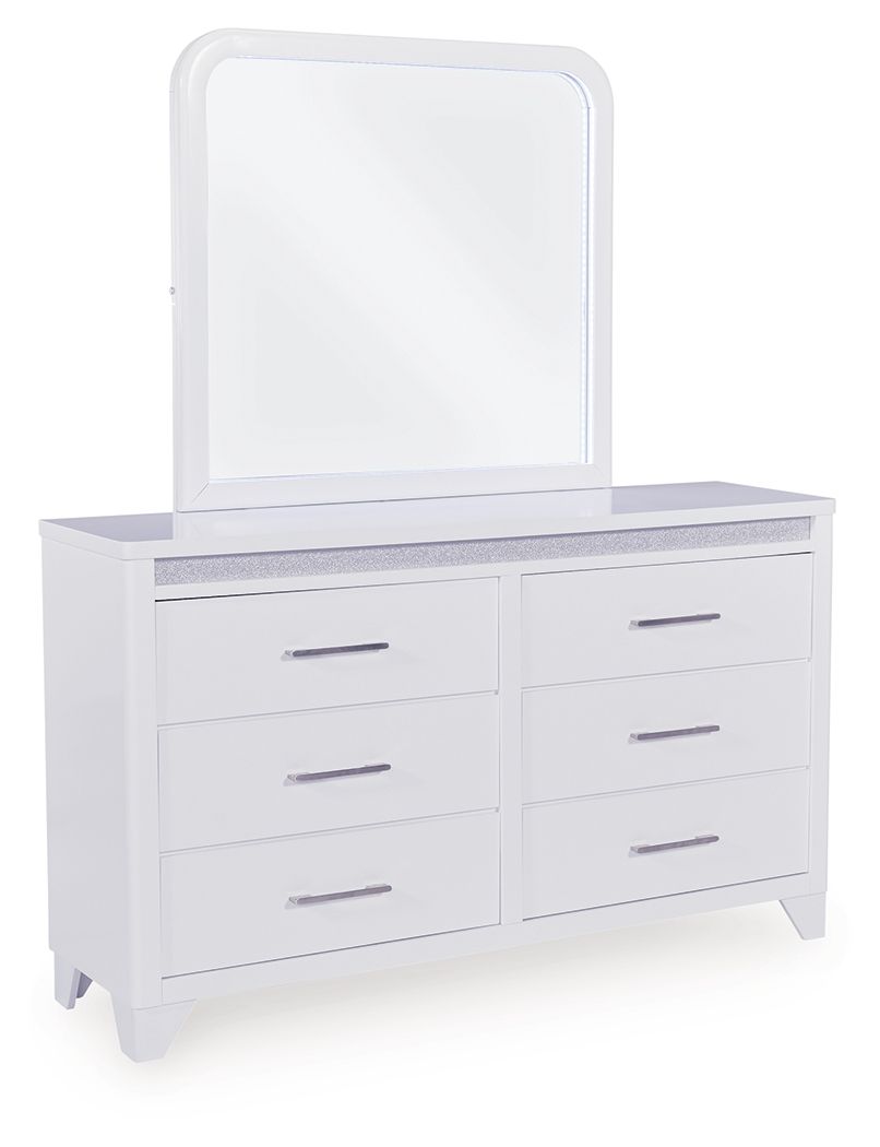 Dresser And White a sleek white finish and inset glitter accents create a luxurious feel, while