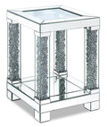 Berni 18 Glam Mirror & Glass Top End Table with Shelf - Silver Metal with Diamond Look Legs