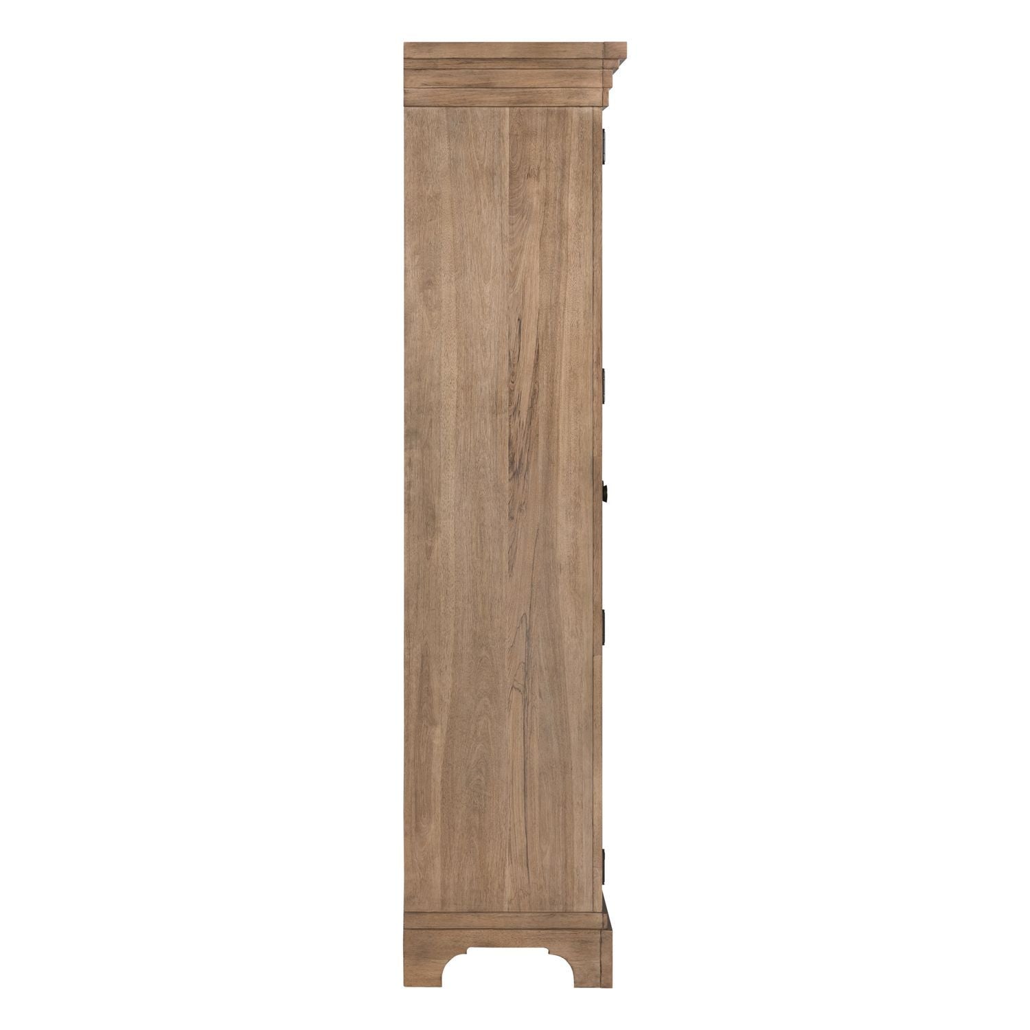 Armoire beige, caractéristiques du produit : quincaillerie bouton en laiton, glissières latérales métalliques (45 mm), façade cannelée