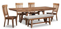Cedar 6pc Dining Set with Table, Bench & 4 Chairs, Pine Wood, Trestle-Base, 72.07W