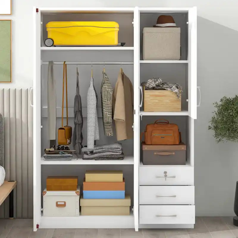 Lydia 47.2 2-doors Wooden Wardrobe Storage With Shelves And 3 Drawers