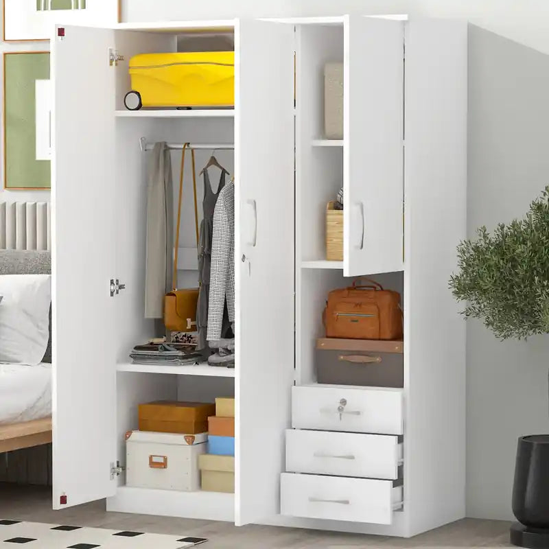 Lydia 47.2 2-doors Wooden Wardrobe Storage With Shelves And 3 Drawers