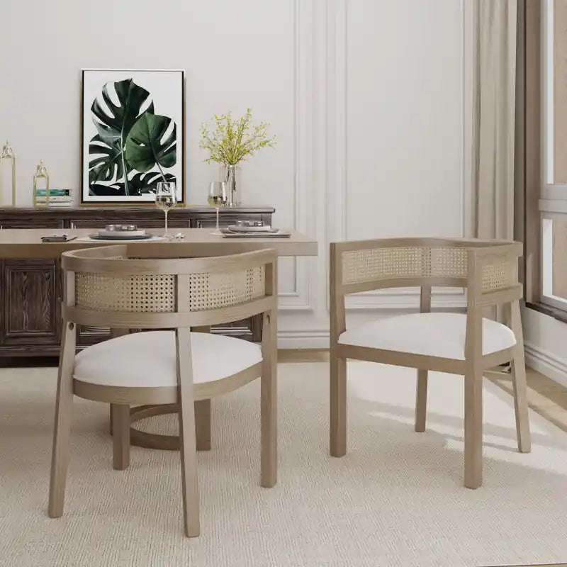 Lance Dining Chairs Set Of 2 With Rattan Back And U-shaped Seat - Natural Ash