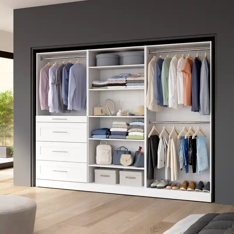 Bestar Florence 107 Modular Walk-In Closet System with Rods, Shelves and Drawers Shaker Style