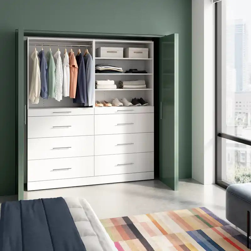 Bestar Florence 71 Modular Reach-In/Walk-In Closet System with Shelves and Drawers Slab Style