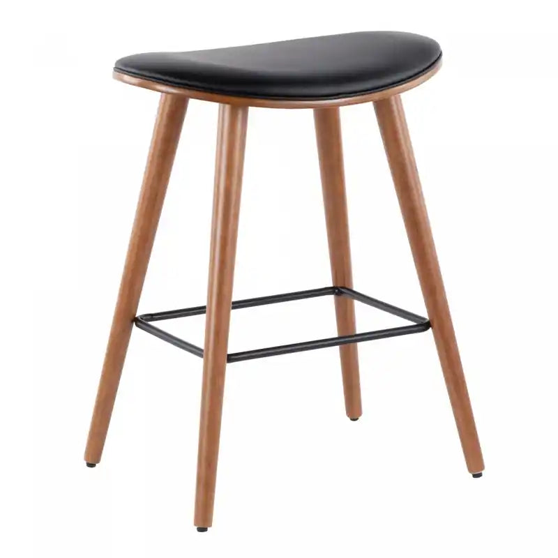 LumiSource Saddle Black Faux Leather Mid-Century Modern Counter-Height Stool