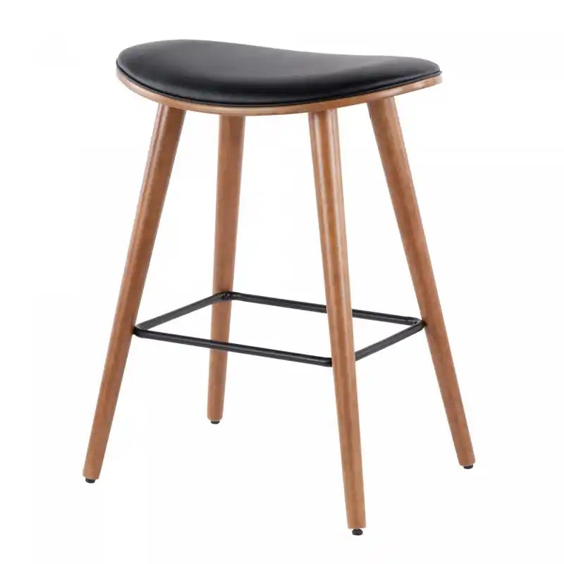 LumiSource Saddle Black Faux Leather Mid-Century Modern Counter-Height Stool