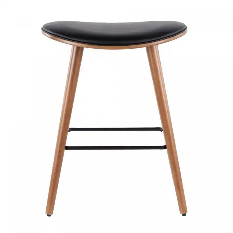 LumiSource Saddle Black Faux Leather Mid-Century Modern Counter-Height Stool