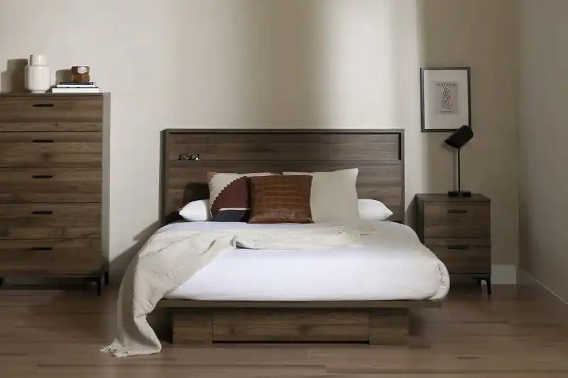 Musano Platform Bed And Headboard Set Natural Walnut - South Shore Queen Bed