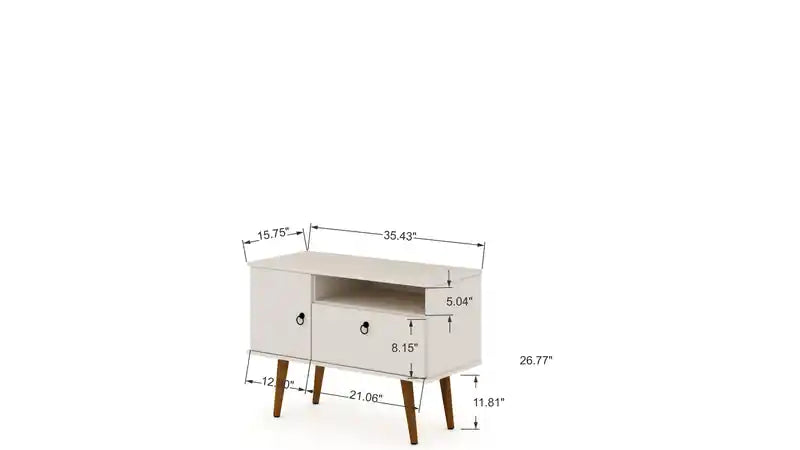 Manhattan Comfort Tribeca 35.43 Mid-Century Modern TV Stand with Solid Wood Legs - Off White