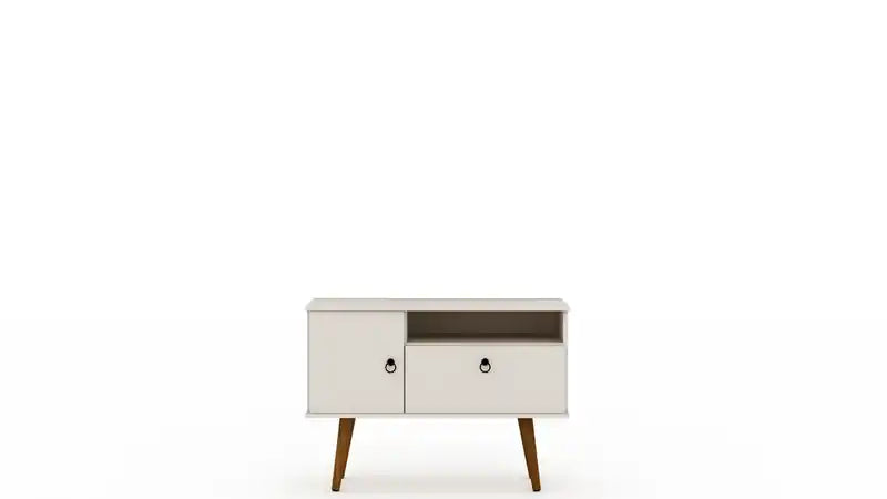 Manhattan Comfort Tribeca 35.43 Mid-Century Modern TV Stand with Solid Wood Legs - Off White
