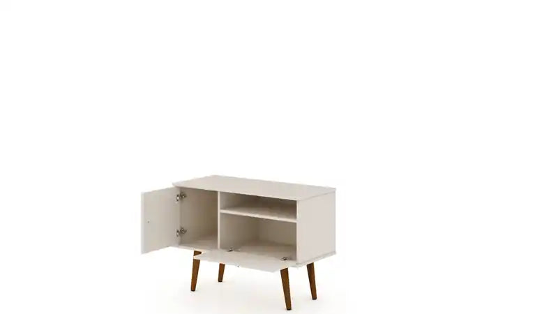 Manhattan Comfort Tribeca 35.43 Mid-Century Modern TV Stand with Solid Wood Legs - Off White