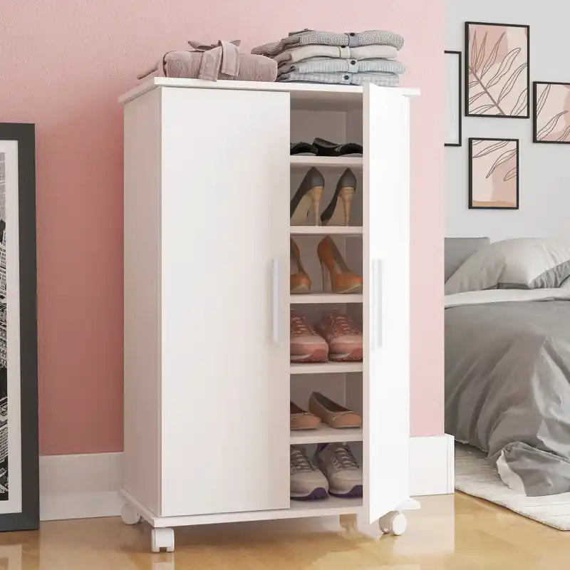 Manhattan Comfort Innovative Catalonia Mobile Shoe Closet with 6 Shelves