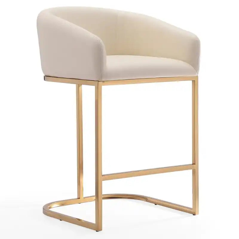 Manhattan Comfort Louvre 36 Stainless Steel Counter Height Barstool - Cream & Titanium Gold