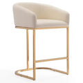Manhattan Comfort Louvre 36 Stainless Steel Counter Height Barstool - Cream & Titanium Gold