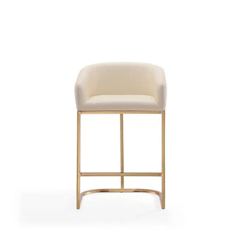 Manhattan Comfort Louvre 36 Stainless Steel Counter Height Barstool - Cream & Titanium Gold