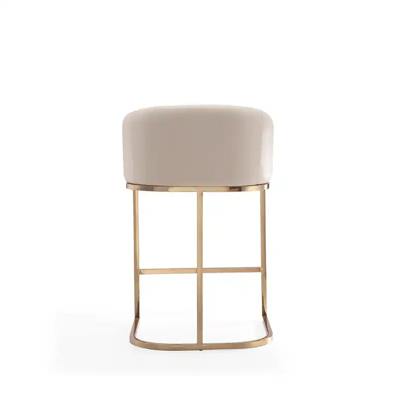 Manhattan Comfort Louvre 36 Stainless Steel Counter Height Barstool - Cream & Titanium Gold
