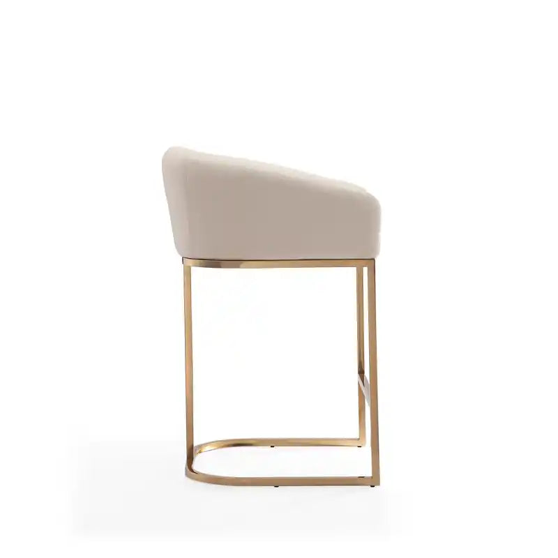 Manhattan Comfort Louvre 36 Stainless Steel Counter Height Barstool - Cream & Titanium Gold