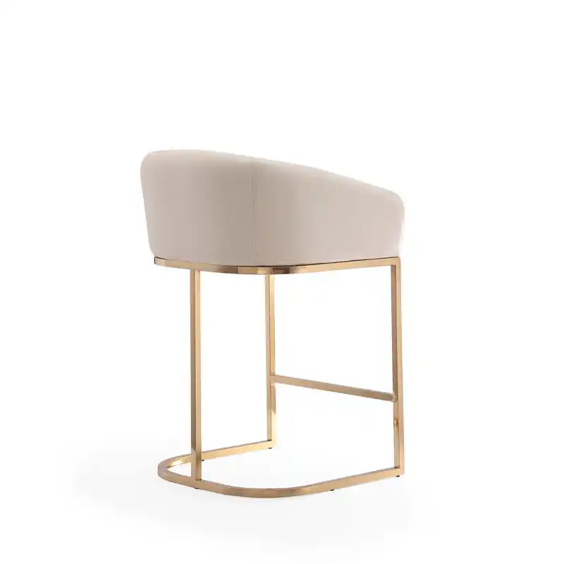 Manhattan Comfort Louvre 36 Stainless Steel Counter Height Barstool - Cream & Titanium Gold