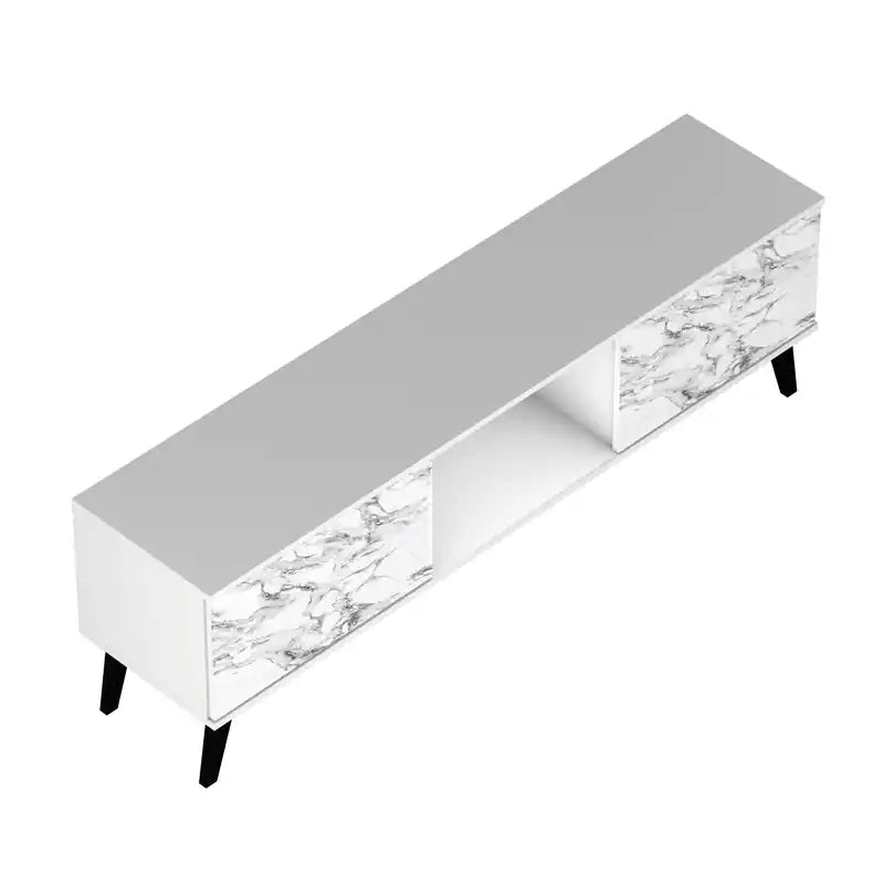 Manhattan Comfort Doyers 62.20 Mid-Century Modern TV Stand - White & Marble Stamp