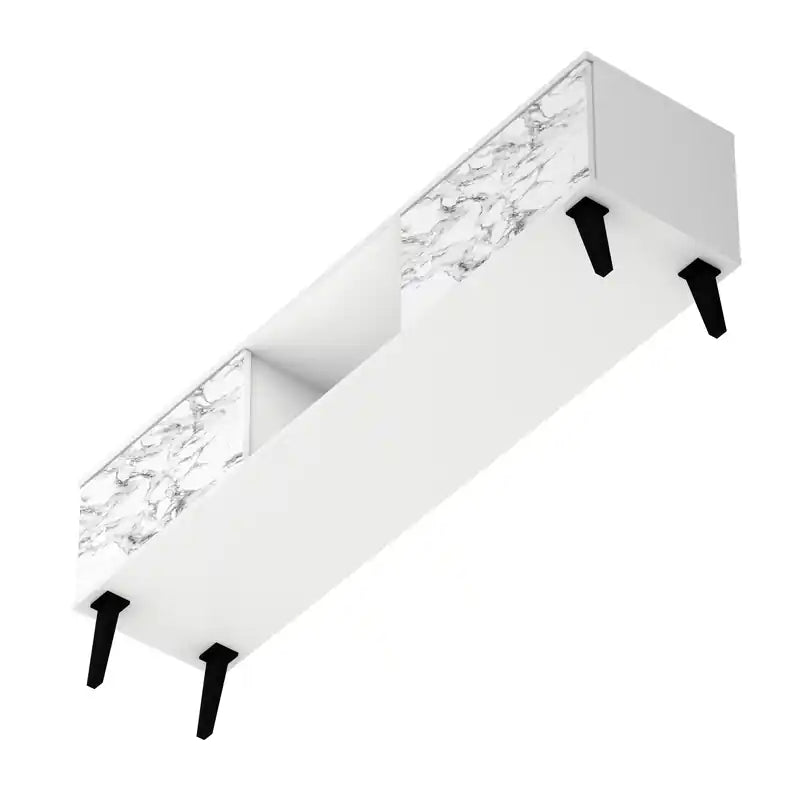 Manhattan Comfort Doyers 62.20 Mid-Century Modern TV Stand - White & Marble Stamp