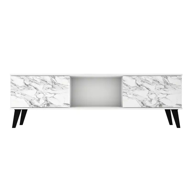 Manhattan Comfort Doyers 62.20 Mid-Century Modern TV Stand - White & Marble Stamp