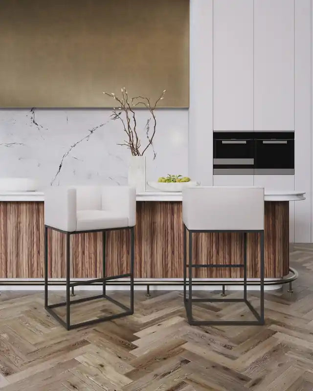 Manhattan Comfort Embassy 38 Metal Barstool - Cream & Black
